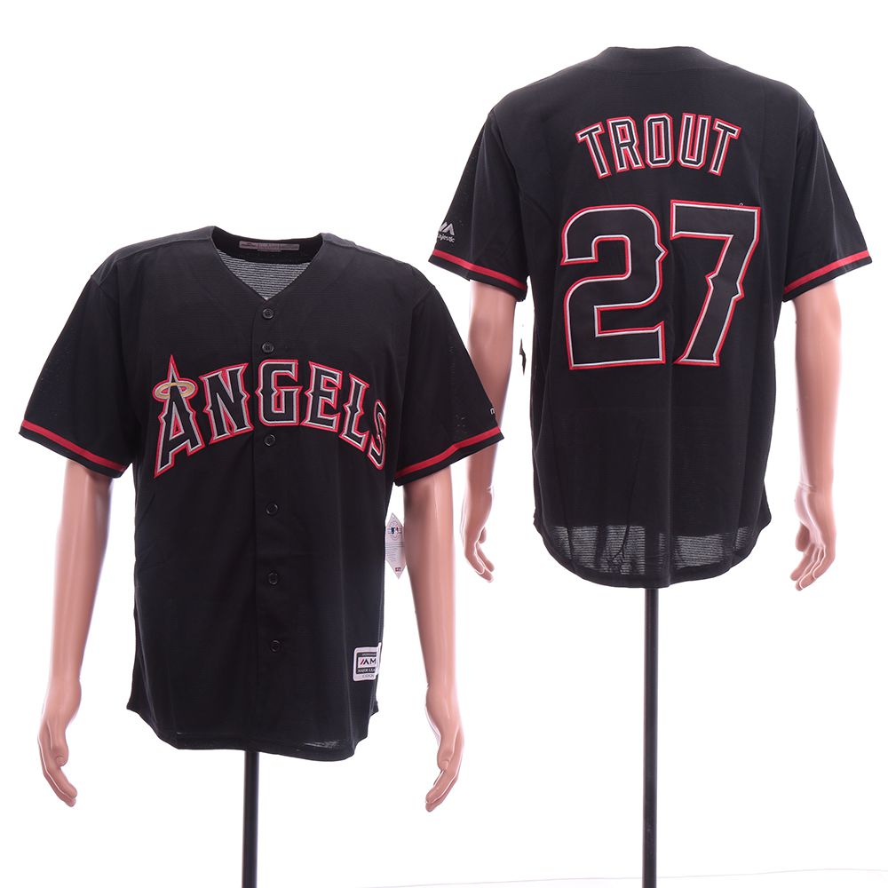 Men Los Angeles Angels #27 Trout Black Game MLB Jerseys